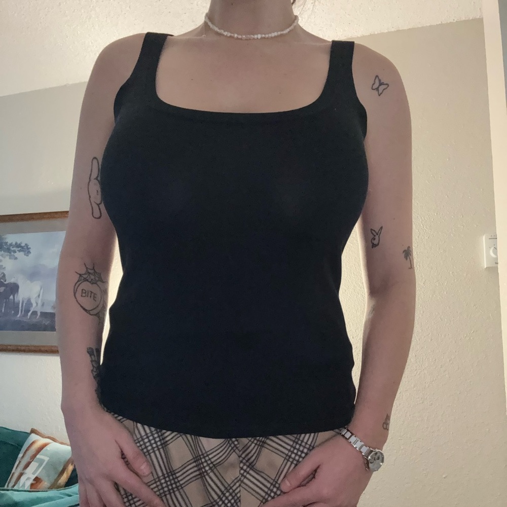 Ellen Tracy Silk Blend Black Women's Tank Top Chic Classic Old Money Medium